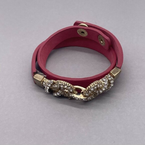 Yik Fung Rhinestone Wrap Around Snap Bracelet Gold Tone 14.5 Inches - Picture 5 of 5